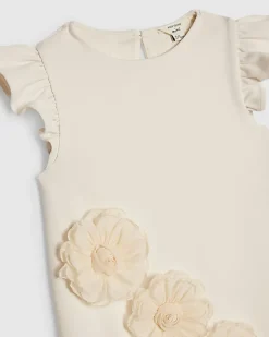 Mini Girls Beige Rosette Shift Dress