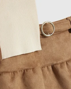 Mini Girls Beige Suede Skirt Set