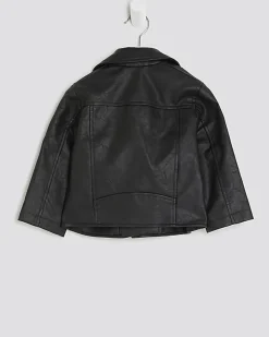 Mini Girls Black Faux Leather Biker Jacket