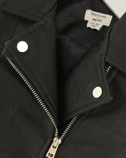 Mini Girls Black Faux Leather Biker Jacket