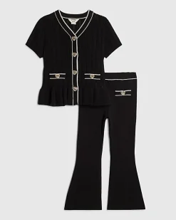 Mini Girls Black Peplum Hem Short Sleeve Top