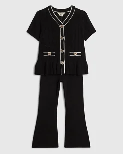 Mini Girls Black Peplum Hem Short Sleeve Top