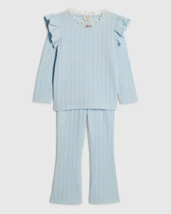 Mini Girls Blue Cable Knitted T-Shirt Set