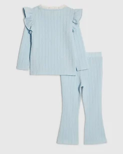Mini Girls Blue Cable Knitted T-Shirt Set