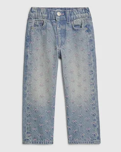 Mini Girls Blue Embroidered Bow Jeans
