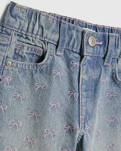 Mini Girls Blue Embroidered Bow Jeans