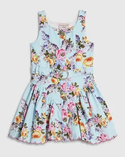 Mini Girls Blue Floral Prom Dress