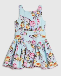 Mini Girls Blue Floral Prom Dress