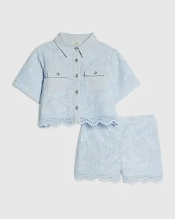 Mini Girls Blue Lace Blouse And Shorts Set