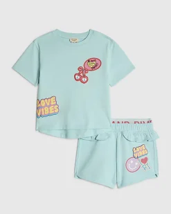 Mini Girls Blue Love Vibes Shorts Set