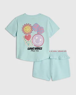 Mini Girls Blue Love Vibes Shorts Set