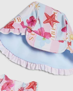 Mini Girls Blue Stripe La Mer Rashsuit Set
