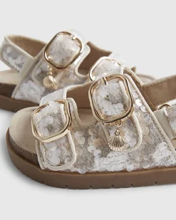 Mini Girls Brown Sequin Charm Footbed Sandals