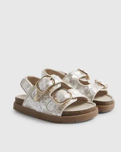 Mini Girls Brown Sequin Charm Footbed Sandals