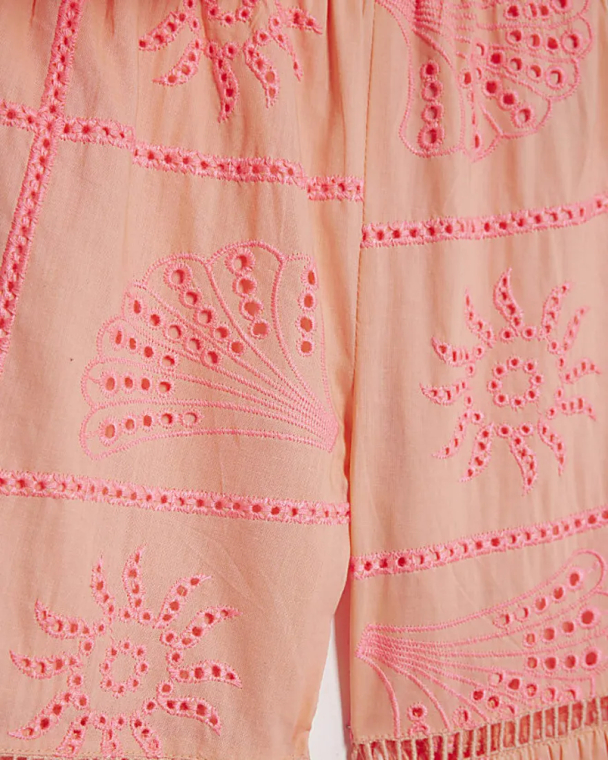 Mini Girls Coral Tiered Broderie Top Set