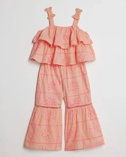 Mini Girls Coral Tiered Broderie Top Set