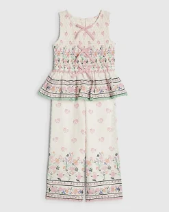 Mini Girls Cream Cotton Top and Trouser Set