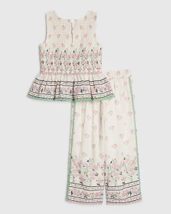 Mini Girls Cream Cotton Top and Trouser Set