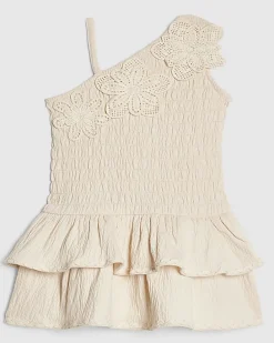 Mini Girls Cream Crochet Flower Dress