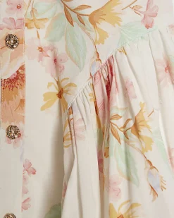 Mini Girls Cream Floral Print Prom Dress