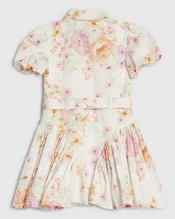 Mini Girls Cream Floral Print Prom Dress