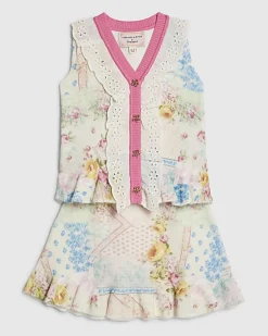 Mini Girls Cream Floral Skirt Set