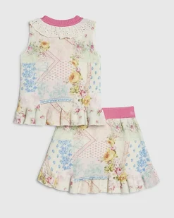 Mini Girls Cream Floral Skirt Set