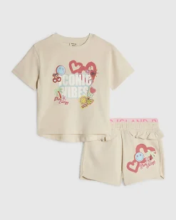 Mini Girls Cream Iconic Vibes Shorts Set