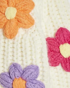 Mini Girls Cream Knitted Flower Cardigan