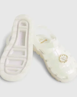 Mini Girls Cream Pearl Shell Jelly Sandals