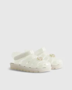 Mini Girls Cream Pearl Shell Jelly Sandals