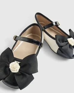 Mini Girls Cream Rose Bow Ballerina Pumps