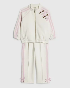 Mini Girls Cream Rosette Stripe Tracksuit Set