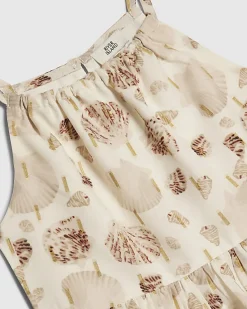 Mini Girls Cream Shell Print Dress