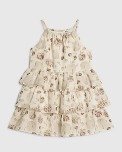 Mini Girls Cream Shell Print Dress