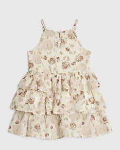 Mini Girls Cream Shell Print Dress