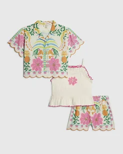 Mini Girls Cream Shirt And Shorts Set