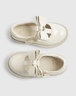 Mini Girls Cream T-Bar Bow Mary Jane Shoes
