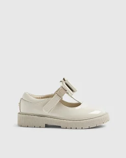 Mini Girls Cream T-Bar Bow Mary Jane Shoes