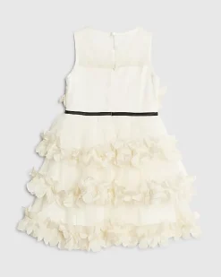 Mini Girls Cream Tiered Tulle Dress