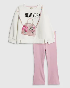 Mini Girls Cream York Bag Sweatshirt Set