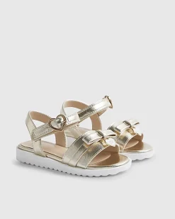 Mini Girls Gold Bow Sandals