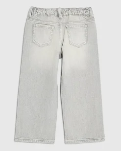 Mini Girls Grey Pull On Stripe Wide Leg Jeans