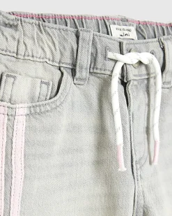 Mini Girls Grey Pull On Stripe Wide Leg Jeans