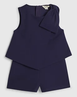 Mini Girls Navy Bow Playsuit