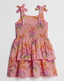 Mini Girls Orange Palm Print Dress