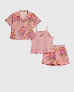 Mini Girls Orange Palm Shorts 3 Piece Set