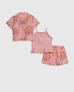 Mini Girls Orange Palm Shorts 3 Piece Set