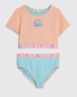 Mini Girls Orange Shell Elastic Top Bikini