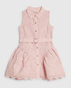 Mini Girls Pink Bow Lace Belted Dress